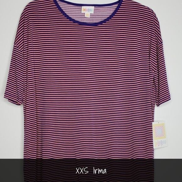 LuLaRoe Irma Tunic XXS Pink Purple Stripes NEW - Picture 1 of 1